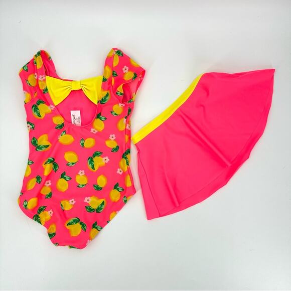 Cat & Jack lemon one piece swim suit with matching skirt Size M - Picture 5 of 5